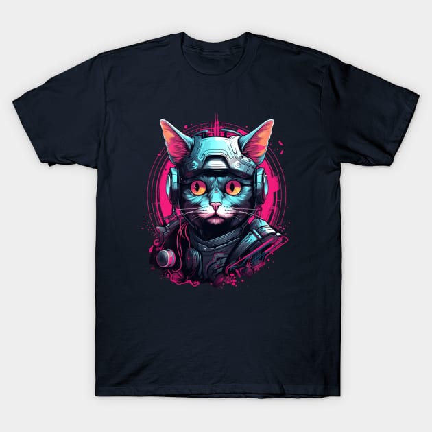 Cyberpunk Cat Cybercat Futuristic Fighter T-Shirt by origato